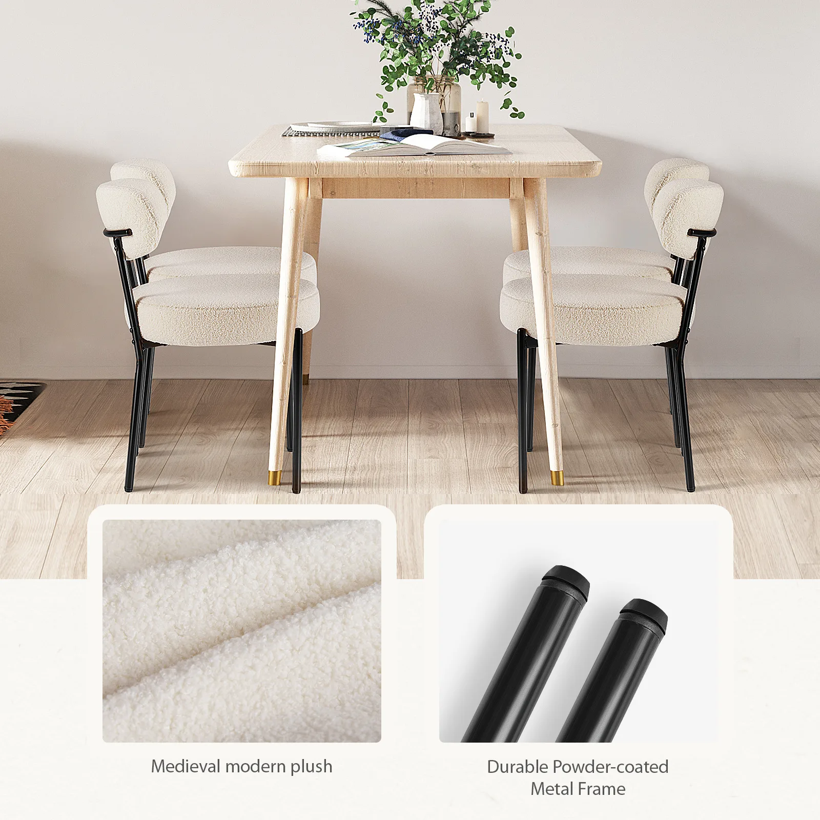 White Cushion Black Steel Frame Comfortable Dining Room Chair - Image 4