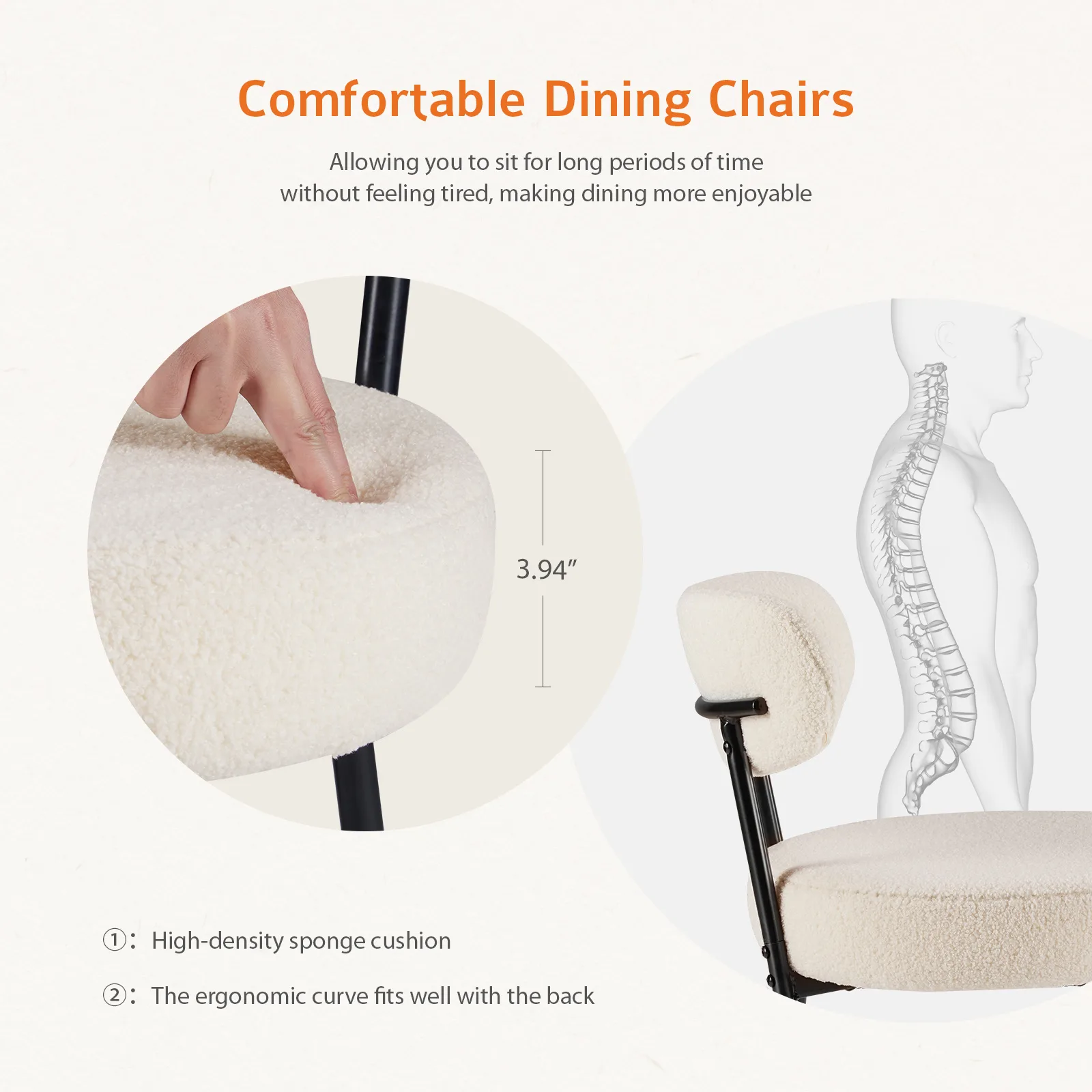 White Cushion Black Steel Frame Comfortable Dining Room Chair - Image 8
