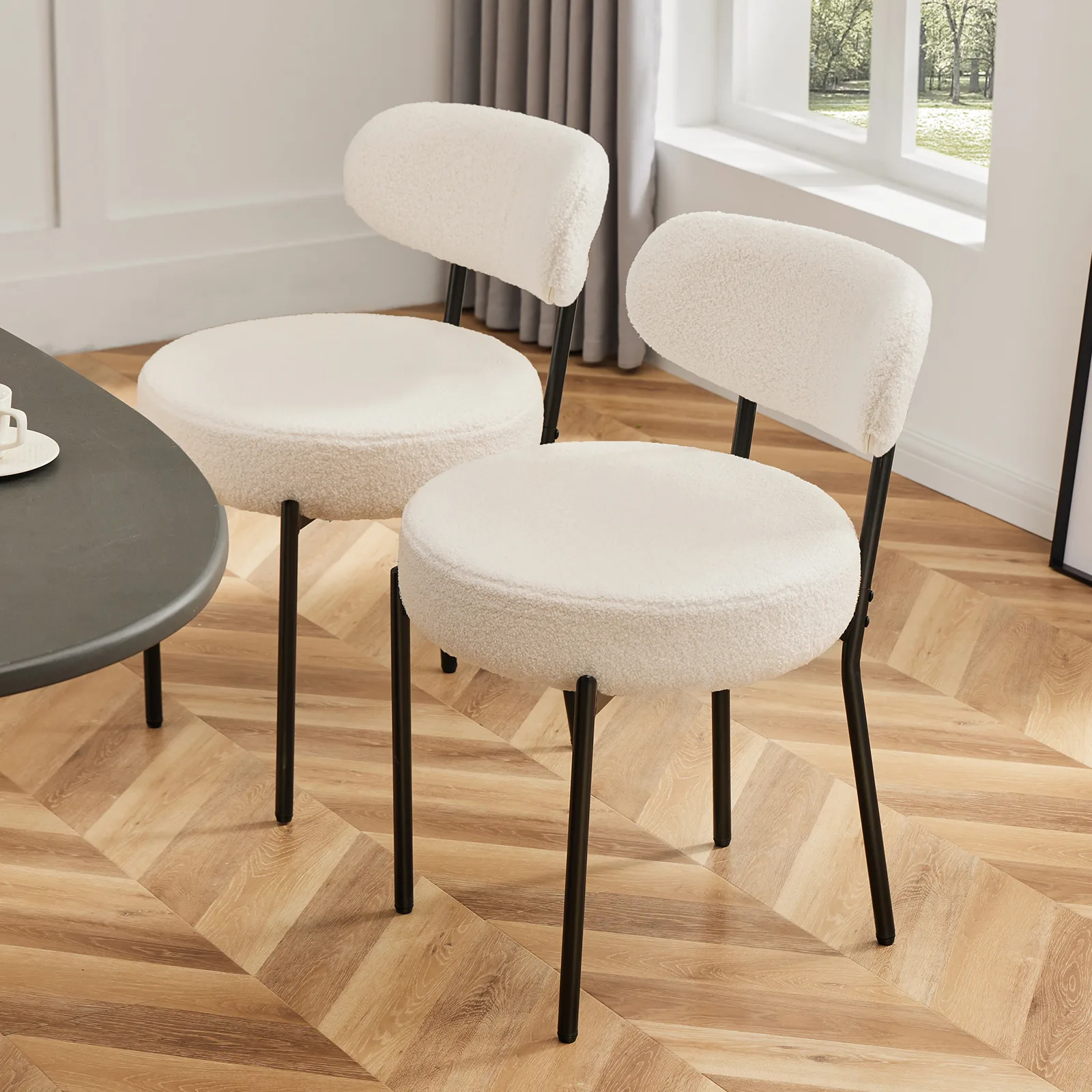 White Cushion Black Steel Frame Comfortable Dining Room Chair - Image 6