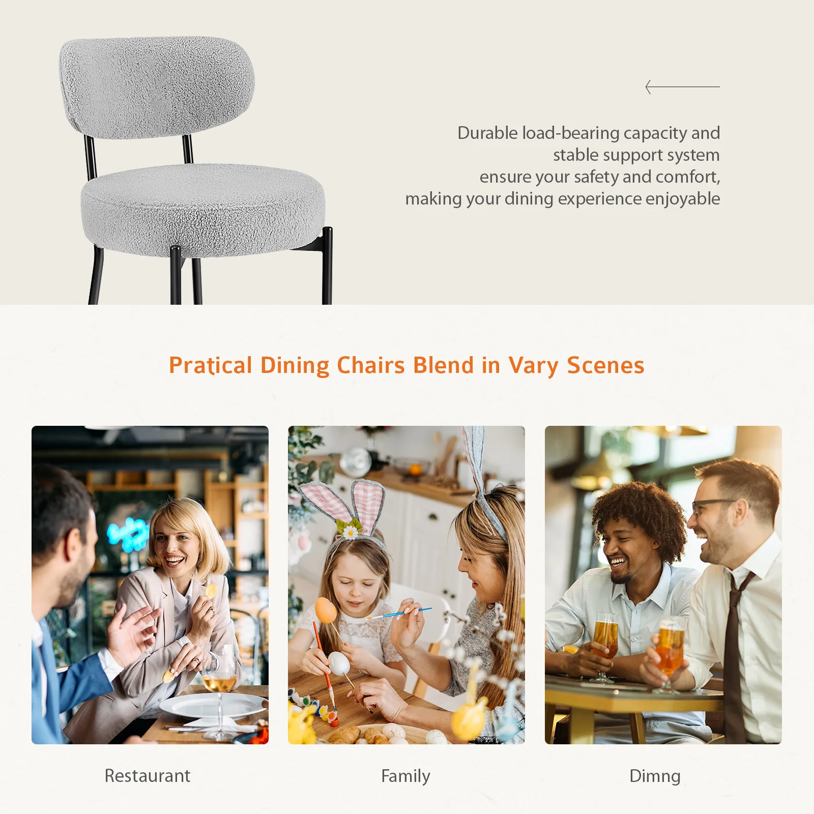 White Cushion Black Steel Frame Comfortable Dining Room Chair - Image 9
