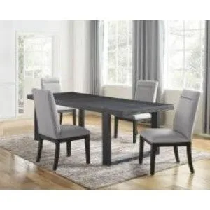 Contemporary 5pc Dining Gray Chairs - Rubbed Charcoal Wood, Gold Accents