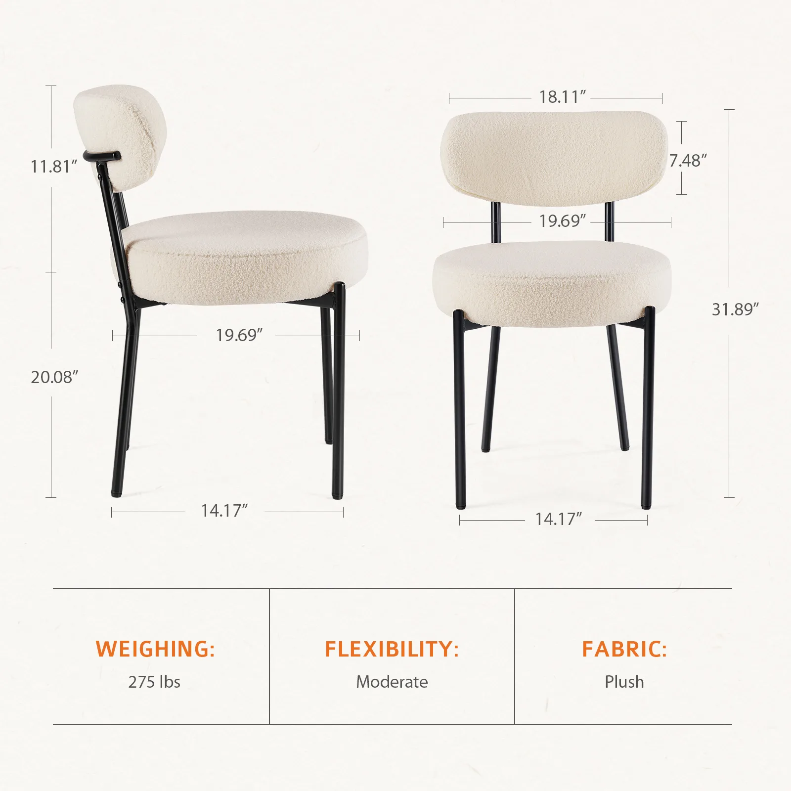 White Cushion Black Steel Frame Comfortable Dining Room Chair - Image 2