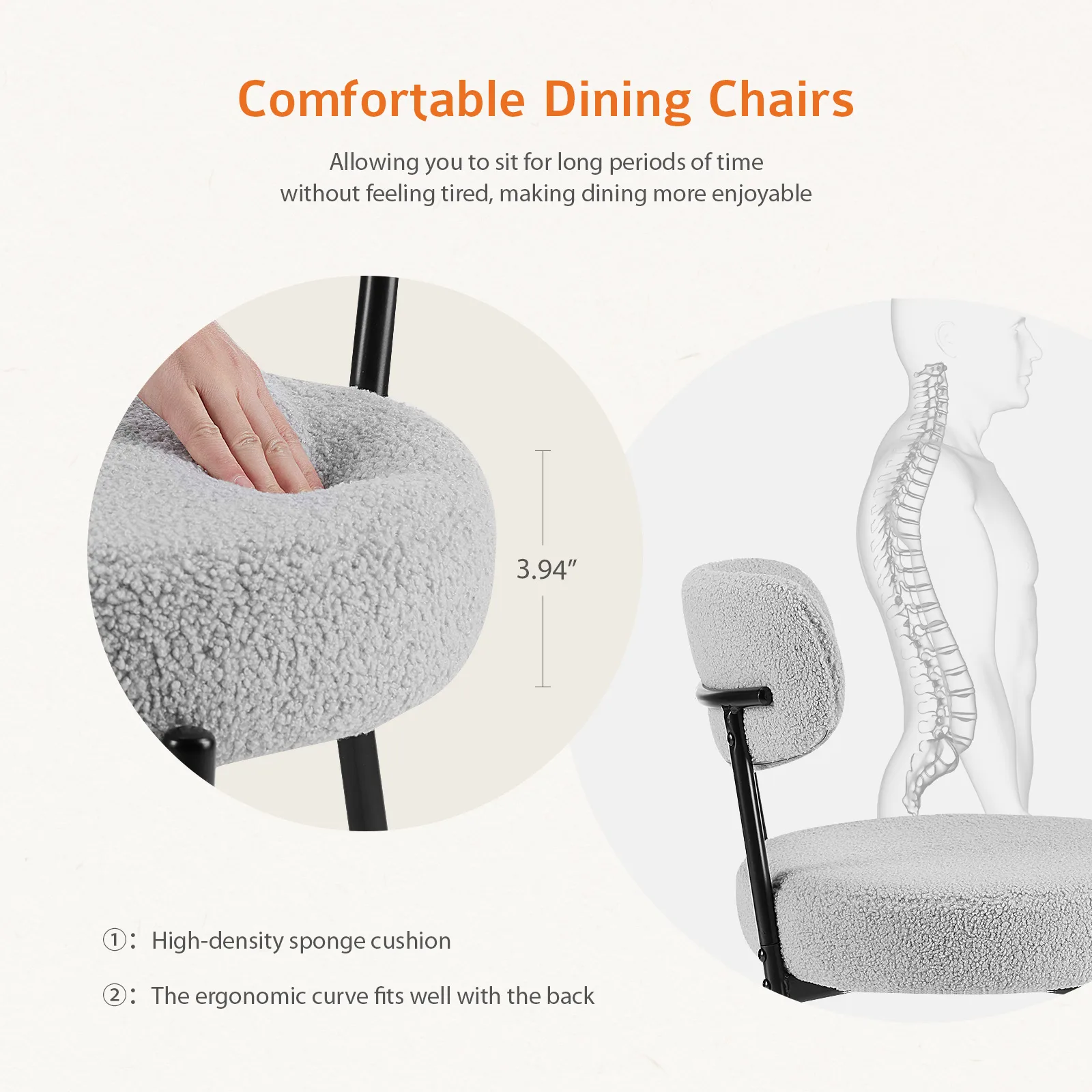 White Cushion Black Steel Frame Comfortable Dining Room Chair - Image 5